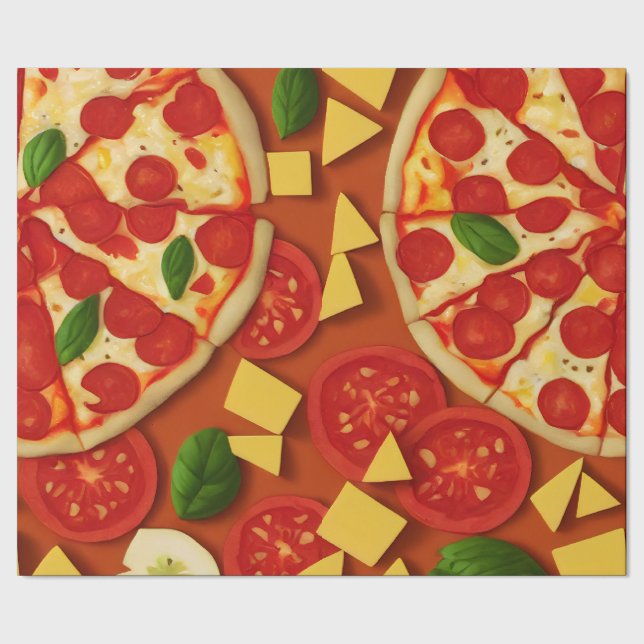 Papier Cadeau Pizza tomate basilic motif lumineux (Couture)