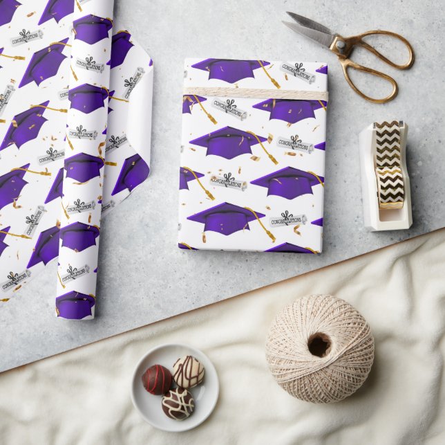 Papier Cadeau Plafond de graduation pourpre avec Diplômes (Artisanat)