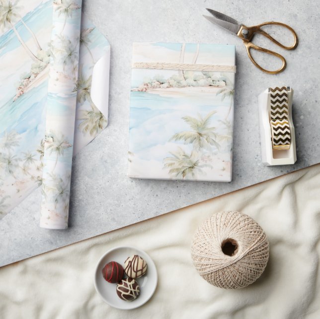 Papier Cadeau Plage aux palmiers de l'île tropicale (Artisanat)
