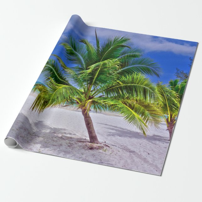 Papier Cadeau Plage de l'île tropicale de Palm Tree (Déroulé)