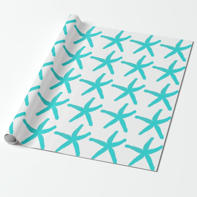 Papier Cadeau Plage de Motif d'étoiles de mer Turquoise Bleu Bla (Déroulé)