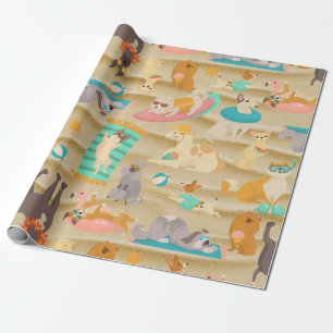 Papier Cadeau plage de sable tropical d'été chiens mignons