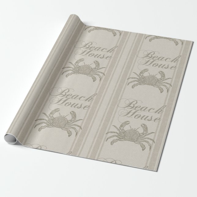 Papier Cadeau Plage Maison Crabe Plage Côte Vintage côtière (Déroulé)