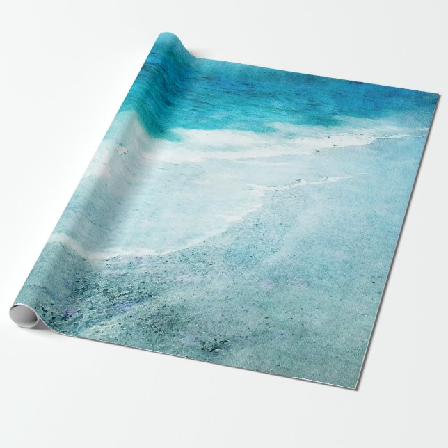 Papier Cadeau Plage Retro - Océan bleu Turquoise côtier Aquarell (Déroulé)