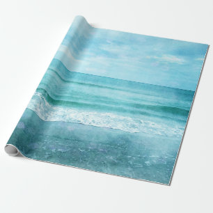 Papier Cadeau Plage Retro - Océan côtier Couleur d'eau bleue Tur