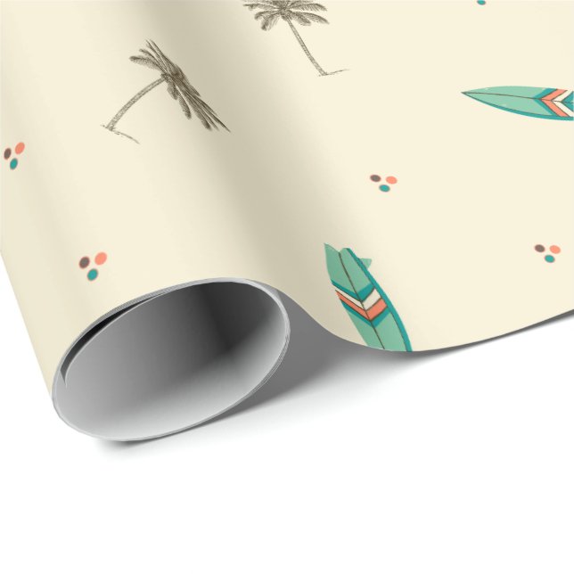 Papier Cadeau Plage Surfboards et Palm Trees Papier d'enveloppem (Coin rond)