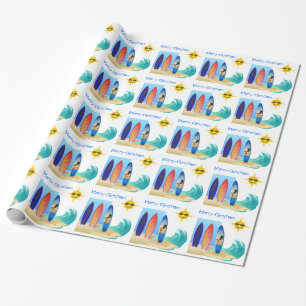 Papier Cadeau Plage tropicale Surf Océan Joyeux Noël