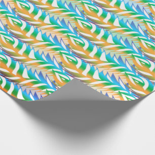Papier Cadeau Plage turquoise et jaune motif de plume ludique