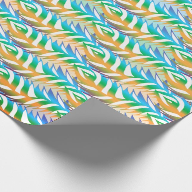 Papier Cadeau Plage turquoise et jaune motif de plume ludique (Coin)