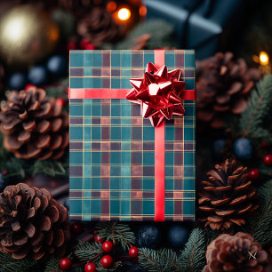 Papier Cadeau Plaid bleu et bordeaux sophistiqué - classique