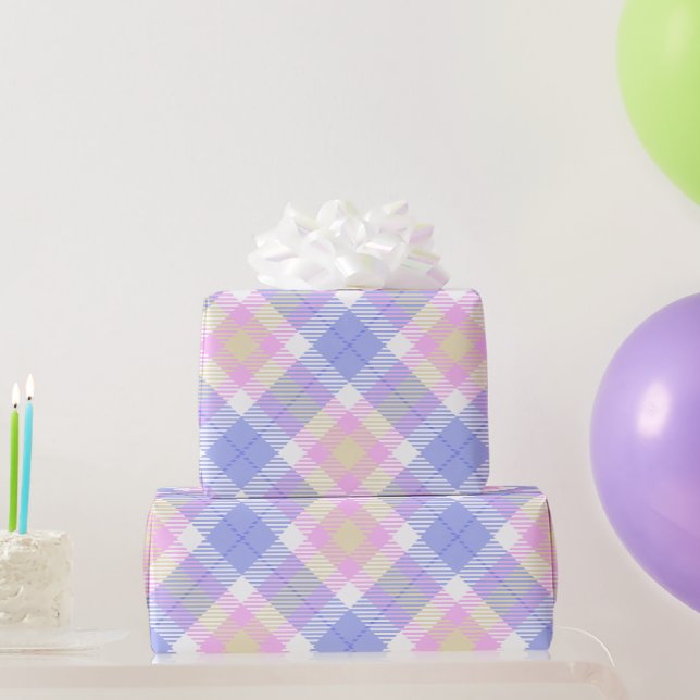 Papier Cadeau Plaid bleu rose jaune (Cadeaux de fête)