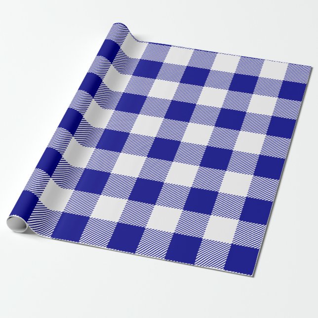 Papier Cadeau Plaid de buffle bleu et blanc (Déroulé)