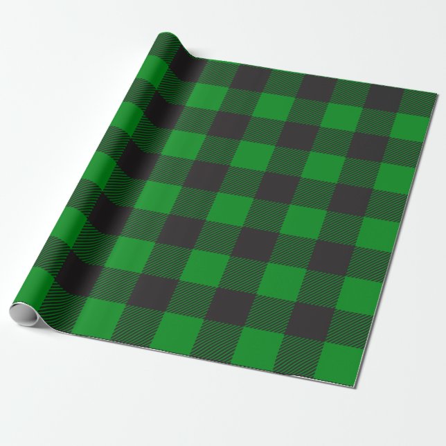 Papier Cadeau Plaid de buffle noir et vert (Déroulé)