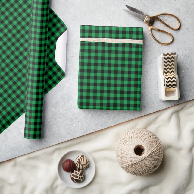 Papier Cadeau Plaid de contrôle du bison vert et noir (Artisanat)