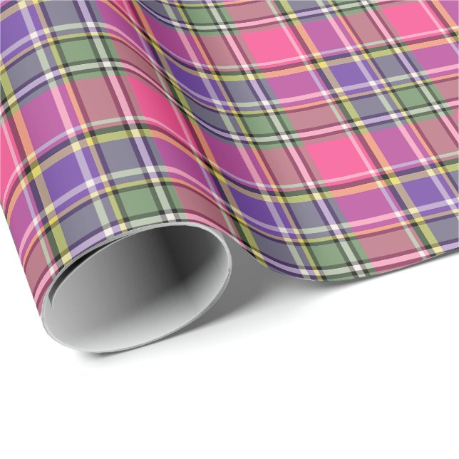 Papier Cadeau Plaid de cru de roses indien et de pourpre (Coin rond)