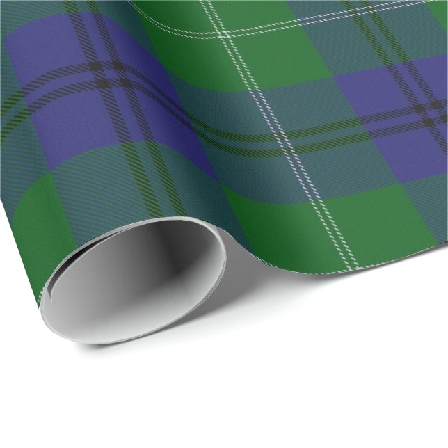 Papier Cadeau Plaid de tartan bleu d'Oliphant de clan et vert (Coin rond)