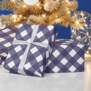 Papier Cadeau Plaid diagonale bleu foncé et blanc de buffle