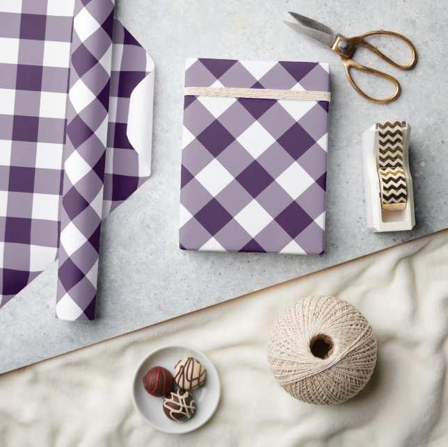 Papier Cadeau Plaid diagonale violet et blanc de buffle (Artisanat)