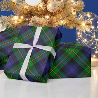 Papier Cadeau Plaid écossais bleu vert style Tartan