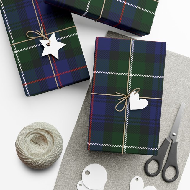Papier Cadeau Plaid Green Christmas Elegant Rustic Tartan (Green Blue Check Rustic Tartan  Wrapping Paper)