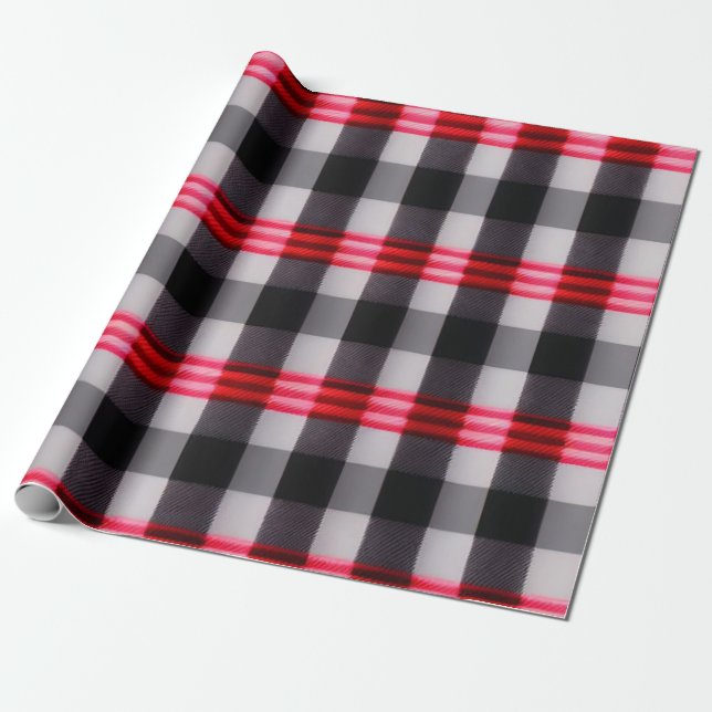 Papier Cadeau Plaid Populaire Abstrait Rouge Noir Plaid Collecti (Déroulé)