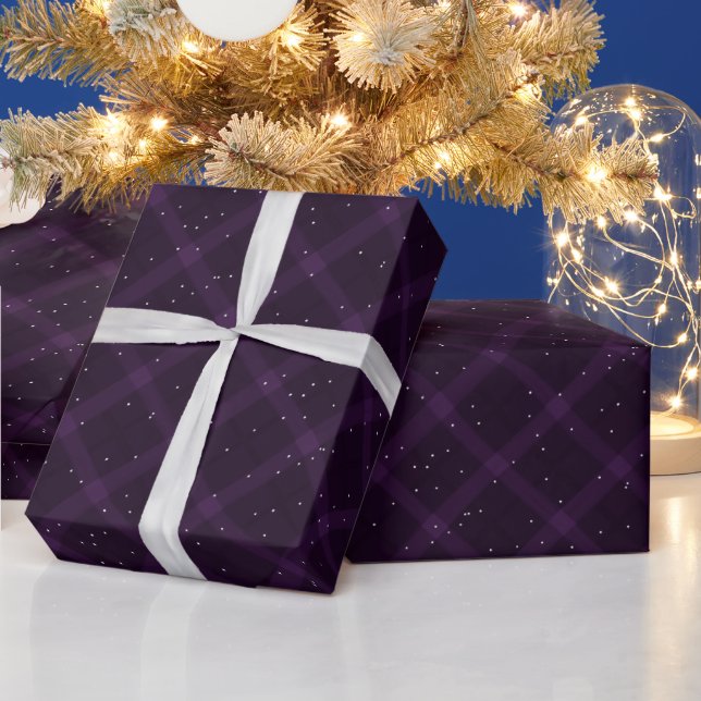 Papier Cadeau Plaid Purple Snowy Brossé (Vacances)