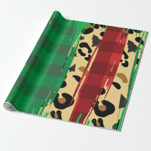 Papier Cadeau Plaid Red & Green Empreinte de léopard Christmas W