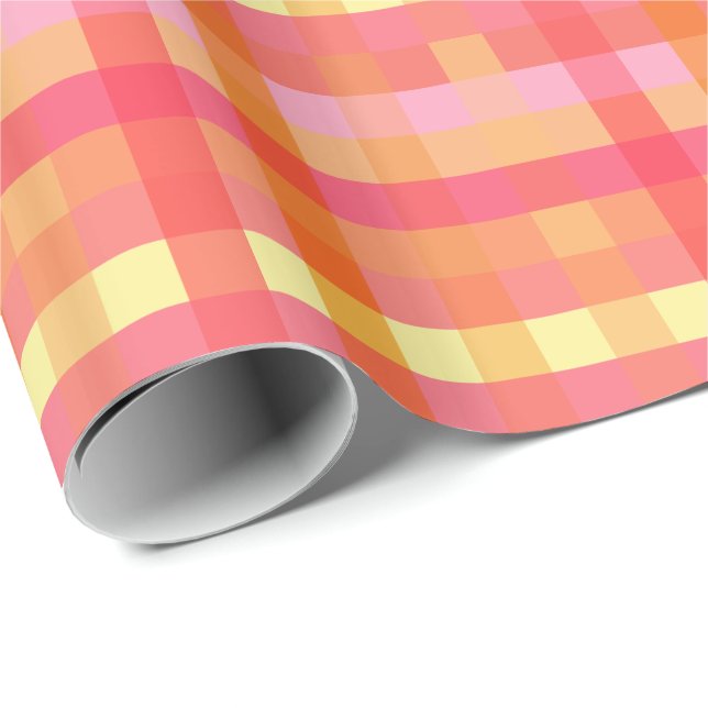 Papier Cadeau Plaid rose et orange (Coin rond)