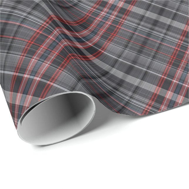 Papier Cadeau Plaid rouge et noir et blanc (Coin rond)