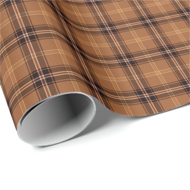 Papier Cadeau Plaid rustique orange et Brown (Coin rond)
