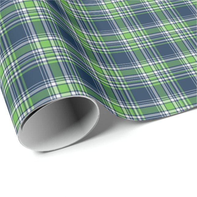 Papier Cadeau Plaid sportif bleu et vert clair (Coin rond)
