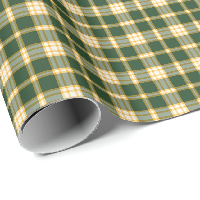 Papier Cadeau Plaid sportif d'or vert-foncé et jaune (Coin rond)