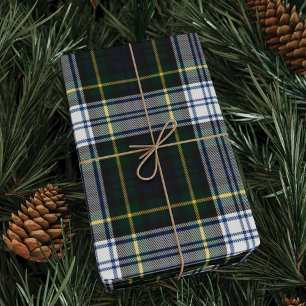 Papier Cadeau Plaid Tartan Clan Gordon White Green Holiday