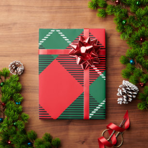Papier Cadeau Plaid Tartan Rouge Vert Blanc des Fêtes de Noël