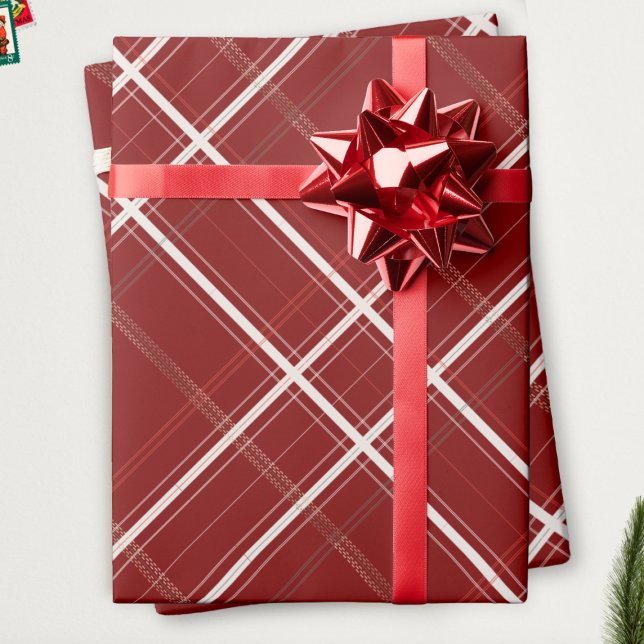 Papier Cadeau Plaid traditionnel Cabine confortable Noël Rouge o (Créateur téléchargé)