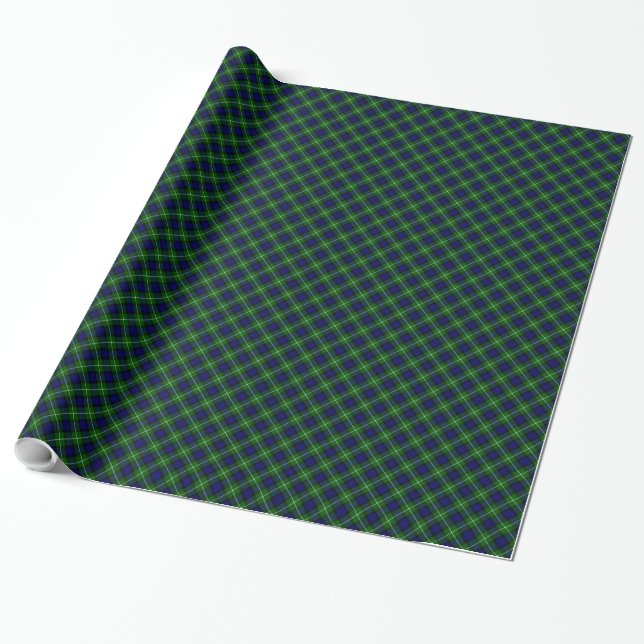 Papier Cadeau Plaid vert bleu Lamont tartan (Déroulé)