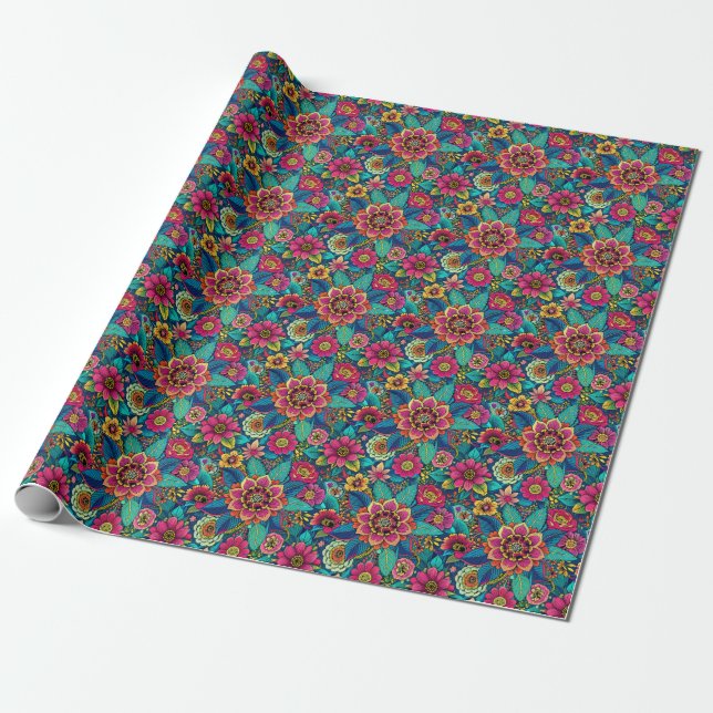 Papier Cadeau Plaisir Floral (Déroulé)