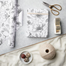 Plan floral esquissé Motif gris/Wht ID939