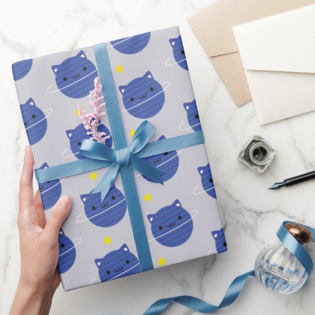 Papier Cadeau Planètes de chats Kawaii dans l'espace (Cadeaux)