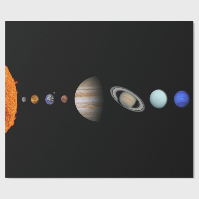 Papier Cadeau PLANÈTES du papier d'emballage mat de SYSTÈME (Plat)