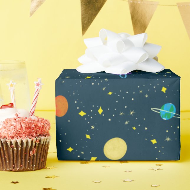 Papier Cadeau Planètes et étoiles spatiales en Galaxie inconnue (Fête d'anniversaire)