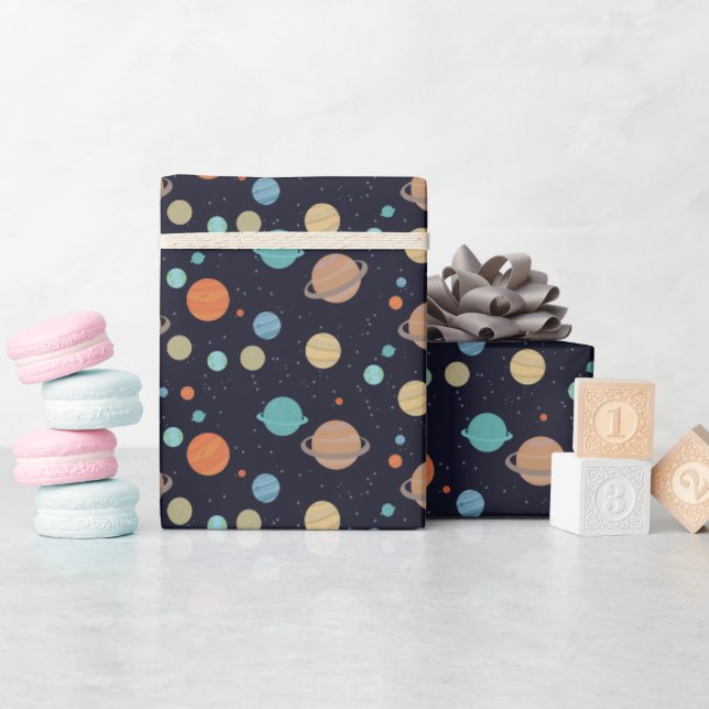 Papier Cadeau Planètes système solaire pour enfants Saturn Jupit (Baby Shower)