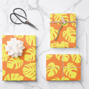 Papier Cadeau Plante de feuille Monstera Botanique en Jaune et O
