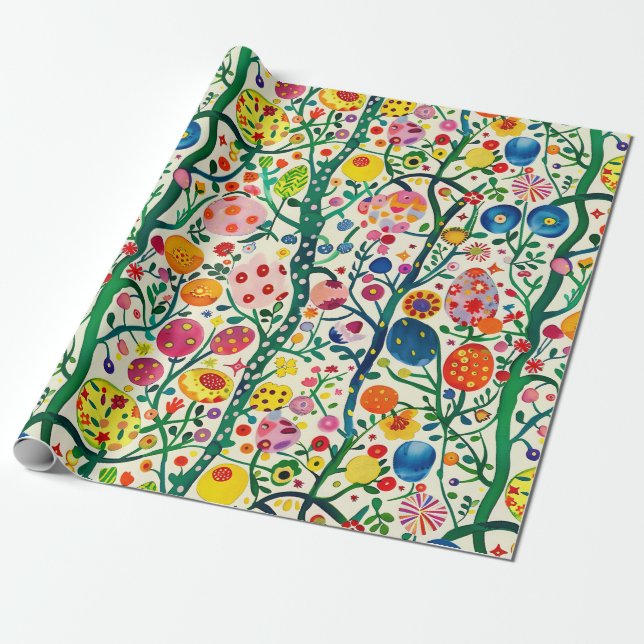 Papier Cadeau Plante d'oeufs de Pâques floraux (Déroulé)