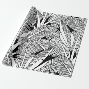 Papier Cadeau Plante exotique noir et blanc et botanique de palm