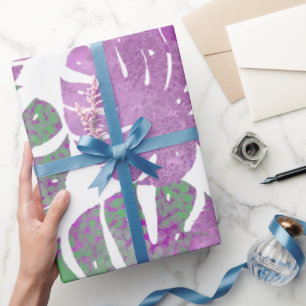 Papier Cadeau Plante moderne violet vert monstère tropicale feui