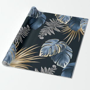 Papier Cadeau plante tropique feuille foncé  