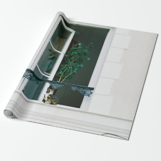 PAPIER CADEAU PLANTE VERT SUR FENÊTRE BLANCHE