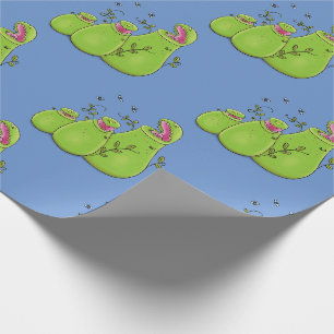Papier Cadeau Plantes à chapeau vert drôles et carnivores dessin
