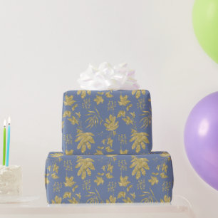 Papier Cadeau Plantes et feuilles de couleur bleu poussiéreux et